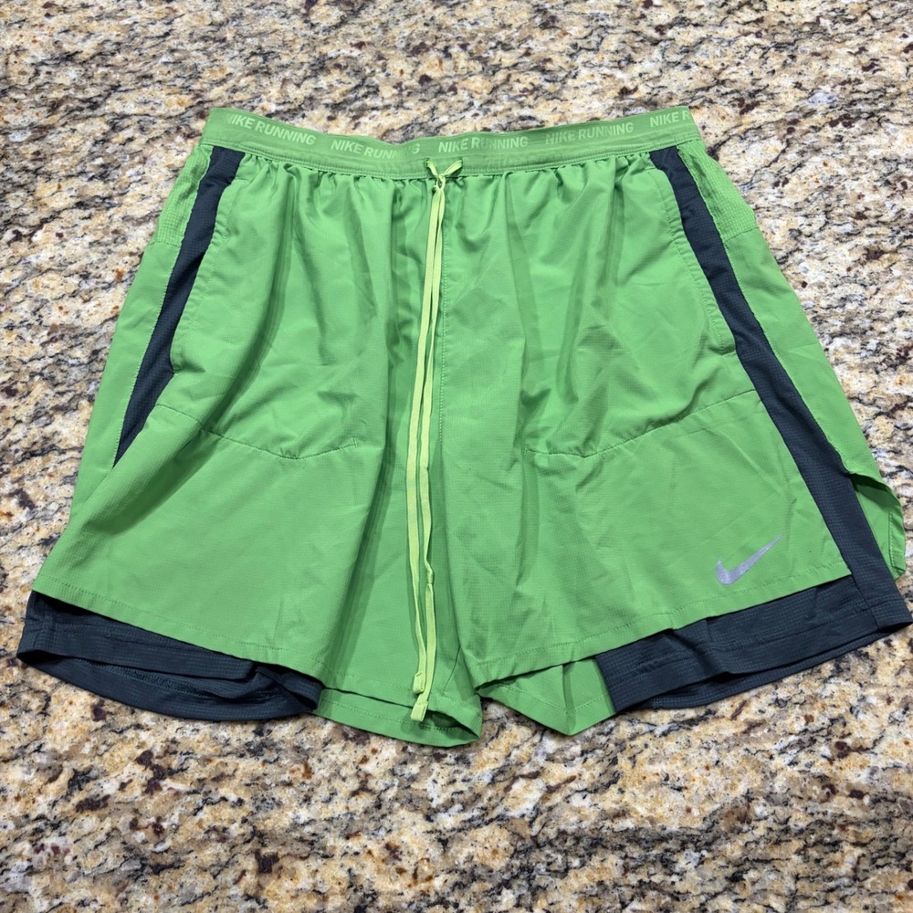 Nike Running Dri-FIT 2-in-1 Shorts Womens XL Green Grey Athletic Training Gym ws
